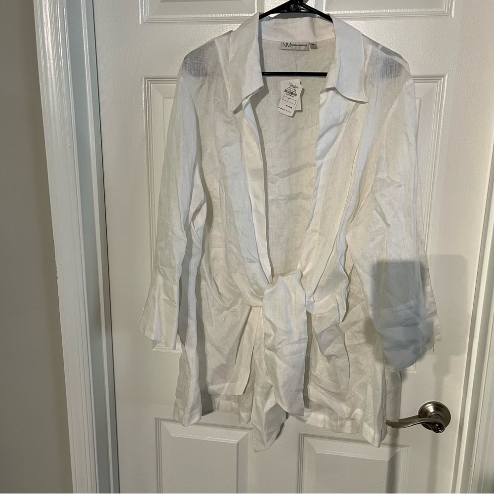 Plus size Neiman Marcus 100% #Linen Tie Blouse